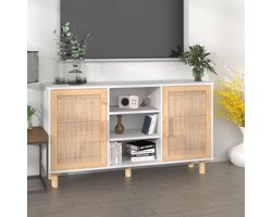 Kasten buffet kasten keuken kasten dressoir wit 105x30x60 cm massief grenen en natuurlijk rotan voor woonkamer, eetkamer en keuken