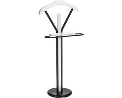 Kastenstandaard voor heren met wit metalen frame en hout in zwart met broekenhanger