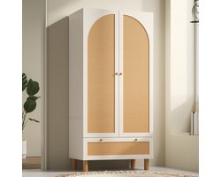 Kastenunit – Opbergkast – Kabinet – Dressoir – Ladekast – Tegen Kantelen – Verstelbare Planken – Rieten Deuren – Vrijstaand – Wit Houtkleur