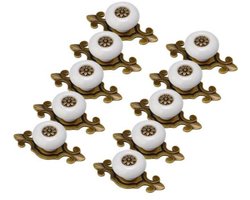 Kastgrepen, 10-delige set, antiek design, wit porselein, antieke gouden meubelknoppen, grepen, knoppen, meubelknoppen, meubelgrepen