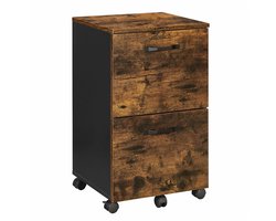 Kastje voor documenten, verplaatsbare opbergkast voor kantoor, ladekast, nachtkastje, met wielen en 2 laden, 42x40x70 cm, bruin, ruimtebesparend, geschikt voor thuiswerkplek en studeerkamer