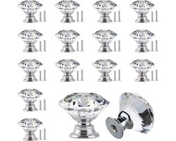 Kastknop Kristal - Kastknop - 16 stuks - Transparant & Zilver - Ladeknoppen voor deurtjes - Deurknopjes - Meubelknop - inclusief bevestigingsbout - Schuifdeur