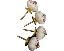 Kastknop - Porselein - Wit paars - 4cm - 10 Stuks