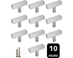 Kastknop RVS zilver T - Kastknop RVS kleur - 10 stuks - Deurknoppen zilver voor kasten- T - Deurknopjes zilver - Kastknoppen zilver - handgreep zilver - meubelknoppen zilver - Deurknopjes zilver - Meubelbeslag zilver - deurknop zilver