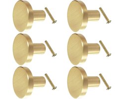 Kastknoppen - 6 Stuks - Meubelknoppen - Messing - Met schroeven - Rond - Kastknopjes - Handgreep Meubelgreep - Metalen knop - Schuifdeur - Vintage - Meubelhandvat - Deurgreep - Meubelbeslag - Deurknopjes - Deurknoppen voor kasten - Ø25mm - Goud