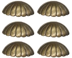 Kastknoppen - 6 Stuks - Meubelknoppen - Zinklegering - Met schroeven - Kastknopjes - Handgreep Meubelgreep - Metalen knop - Vintage - Meubelhandvat - Deurgreep - Schelpgrepen - Deurknopjes - Deurknoppen voor kasten - Voor thuis - 76*32 mm - Brons