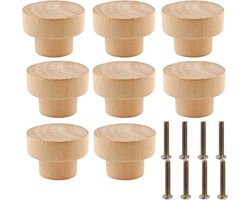 Kastknoppen Hout - 8x - Meubelknop voor lades & deurtjes - 40MM - Meubelbeslag/Handgreep Rond