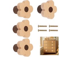 Kastknoppen Hout met M4*22 - 4x - Bloemvormige - Meubelknop - Meubelhandvat - Meubelbeslag - Deurknoppen voor Kasten - Houten Meubelknop - Meubelknop voor lades & deurtjes - 53*32MM Knop - Meubelbeslag/Handgreep