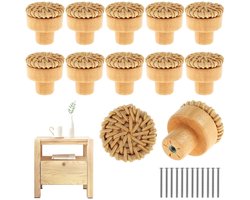 Kastknoppen Hout & Rotan - 12x - Meubelknop voor lades & deurtjes - 30MM Knop - Meubelbeslag/Handgreep Rond - BOHO