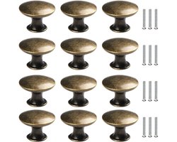 Kastknoppen - Keukenkastknoppen Meubelkast - Antieke Messing - 12 stuks - Ronde Lade Dressoir Knoppen - Enkel Gat Lade Handgrepen - Voor Kast kledingkast, Lade - Vintage Chique