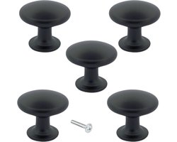 Kastknoppen Macon zwart rond 5 Stuks - Diameter 27 mm - Kastknop - Meubelknop - Deurknoppen voor kasten - Meubelbeslag - Deurknopjes - Meubelknoppen