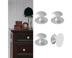 Kastknoppen Set - Zelfklevende Knoppen Roestvrij Staal - 4 Stuks - Boorvrije Montage voor Meubels - Voor Laden en Glazen Deuren - Zilver