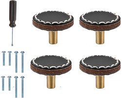 Kastknoppen van leer in zwart design voor kasten en lades - Set van 4 stuks - Geschikt voor huis, keuken, slaapkamer - Kledingkast accessoires