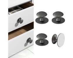 Kastknoppen Zelfklevend - Roestvrij Staal Knoppen - 4 Stuks - Boorvrije Montage - Voor Laden en Glazen Deuren - Grijs