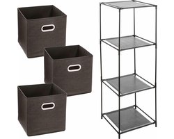 Kastmandjes/opberg manden - bruin - 3x stuks van 29 Liter - In metalen rekje van 34 x 98 cm