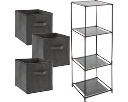 Kastmandjes/opberg manden - donkergrijs velours - 3x stuks van 29 Liter - In rek van 34 x 98 cm
