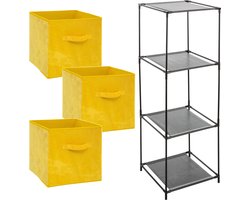 Kastmandjes/opberg manden - geel velours - 3x stuks van 29 Liter - In rek van 34 x 98 cm