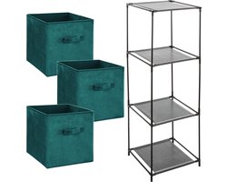 Kastmandjes/opberg manden - groen velours - 3x stuks van 29 Liter - In rek van 34 x 98 cm