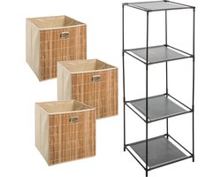 Kastmandjes/opberg manden - lichtbruin - 3x stuks van 29 Liter - In rek van 34 x 98 cm - bamboe/linnen
