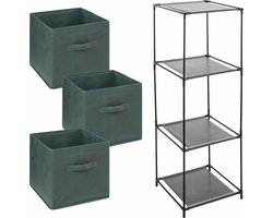 Kastmandjes/opberg manden - olijfgroen - 3x stuks van 29 Liter - In metalen rekje van 34 x 98 cm