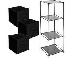 Kastmandjes/opberg manden - zwart velours - 3x stuks van 29 Liter - In rek van 34 x 98 cm