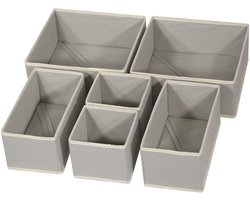 Kastorganizer - lade-organizer - opvouwbare opbergdoos - ondergoedorganizer - voor het opbergen van kleding en sokken - 6-pack - 2 klein + 2 middel + 2 groot - Lichtgrijs