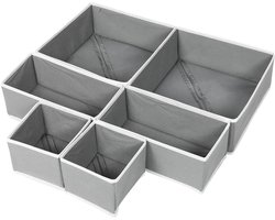 Kastorganizer - Lade-organizer - Opvouwbare opbergdoos - Ondergoedorganizer - voor het opbergen van kleding en sokken - 6-pack - 2 small + 2 medium + 2 large - Donkergrijs - witte randen