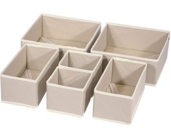 Kastorganizer - Lade-organizer - Opvouwbare opbergdoos - Ondergoedorganizer - voor kleding en sokken - 6-pack - 2 kleine + 2 middelgrote + 2 grote - Khaki