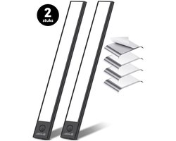 Kastverlichting LED met Bewegingssensor en Bevestigingsset - Draadloos - 30 cm - (2 PACK) - Zwart