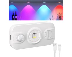 Kastverlichting met Bewegingssensor, 7 Kleuren Mini LED Showcase Lichten met Timer, Oplaadbare Dimbare Warm Witte Nachtlamp voor Slaapkamers, Trappen, Keukens en Kasten, 1 Stuk