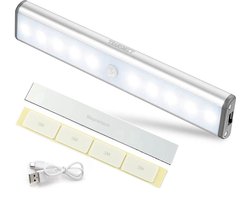 Kastverlichting - met Magnetisch - met Bewegingssensor - Oplaadbaar - 10 ledlampjes - Zilver