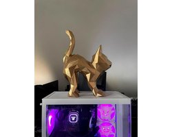Kat Decoratie Goud | Moderne Minimalistische Polygonale Kat Decoratie | Unieke Dieren Sculptuur voor Thuis | Handgemaakte Gouden Decoratie