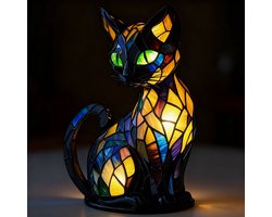 Kat die terugkijkt (op batterijen)Tafellamp - Retro Tafellamp -3D Dieren Nachtlampje - 17cm - LE3D Licht Ornament