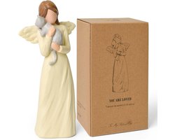 Kat en engel figuur, grijze gedenk sculptuur voor huisdier herdenking, troost geschenk voor kattemensen, gedenkteken in herinnering aan een kat