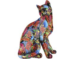 Kat street art donker 29 cm hoog - figuur - beeldje - interieur - voor binnen - kleurrijk - decoratie - stuk - kunststof - origineel - cadeau - geschenk - gift - verjaardag - Kerst - Nieuwjaar - Pasen - Valentijn