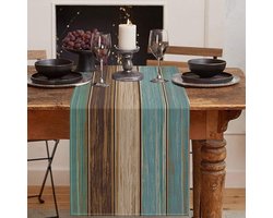 Katoen en linnen tafel vlag boerderij retro landelijke houten korrel blauw-groen bruin anti slip rechthoekige partij eettafel decoratie geschikt voor keuken, huis, eettafel, buiten, lengte 13X72 inches