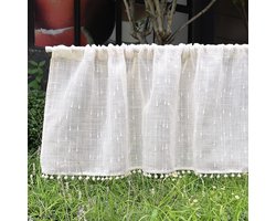 Katoen-linnen vitrage, halftransparant, kort gordijn, bistrogordijn met kwastjes, gordijnen voor keuken, woonkamer, gordijnen H x B 30 x 150 cm, 1 stuk