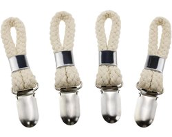 Katoen Lus Handdoek - Metalen Clip Met Gevlochten Ophanglus - Duurzame Rvs Constructie - Eenvoudig Te Bevestigen Zonder Boren - 4 Stuks beige Kleuren - Voor Badkamer En Keuken