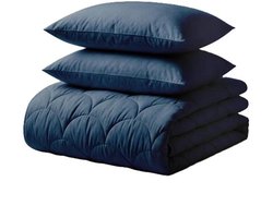Katoen Percale Dekbed 140x200 cm + 1 Kussensloop 60x70 cm - Donker Blauw