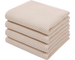 Katoen Wafelweefsel Keukendoek - Zacht Absorberend en Snel Droog - 33 x 71 cm - 4 Stuks - Beige - Ideaal voor Afwassen Schoonmaken en Drogen