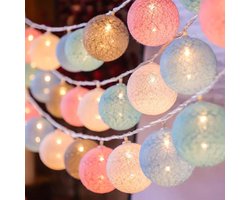 Katoenen Bal Kleurrijke Slingerlichten - 3m 20 LED - Binnen Fairy Lights met Aan/Uit - voor Slaapkamer, Feest, Thuisdecoratie - Meerkleurig - 1 Set