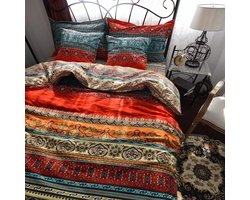 Katoenen beddengoed set, 135 x 200 cm, herfstdesign, vintage dekbedovertrek en kussensloop, bohemian stijl, zacht en warm