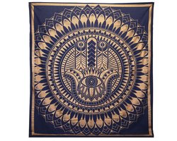 Katoenen Bedsprei & Wandkleed – Hamsa – 200 x 230 cm – Blauw Goud