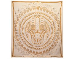 Katoenen Bedsprei & Wandkleed – Hamsa – 200 x 230 cm – Wit Goud