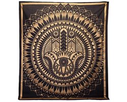 Katoenen Bedsprei & Wandkleed – Hamsa – 200 x 230 cm – Zwart Goud