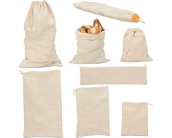 katoenen broodzak - 8-delige set - 4 groottes - stof - herbruikbaar - voor stokbrood en groente