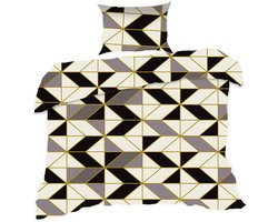 Katoenen Dekbedovertrek 140x200 Geometrisch Crème Grijs Zwart