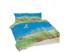 Katoenen Dekbedovertrek Set 160x200cm - Strand, Meewen, Groen Blauw