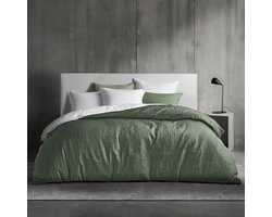 Katoenen dekbedset 155x220 cm met kussenslopen - Groene beddengoedset met ritssluiting