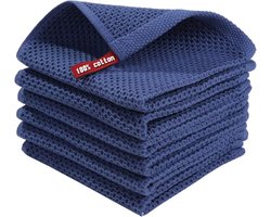 Katoenen doeken, vaatdoeken, katoenen vaatdoek, katoen, wasbaar, voor huishouden, keuken, servies, set van 6, 33 x 33 cm, marineblauw